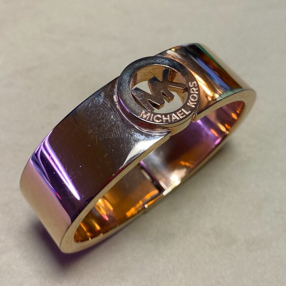 Michael Kors Wide Gold Tone Logo Hinge Bracelet - Picture 4 of 4